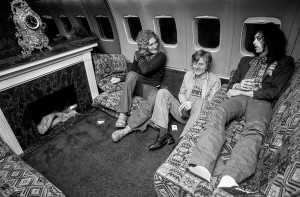 Detroit, Michigan. 01-31.1975.British rock band Led Zeppelin plays at the Olympia Stadium in Detroit, Michigan. They travelled from New York City to Detroit aboard their chartered Boeing jet nicknamed Starship. The aircraft is custom fitted and includes a sitting room with a fireplace. L/R: Robert Plant, John Paul Jones and Jimmy Page.